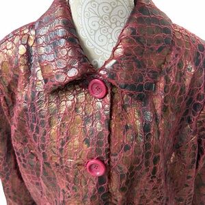ERIN LONDON Jacket/Blazer  Women’s 2X
Metallic Burgundy and Gold 
Reptile Print